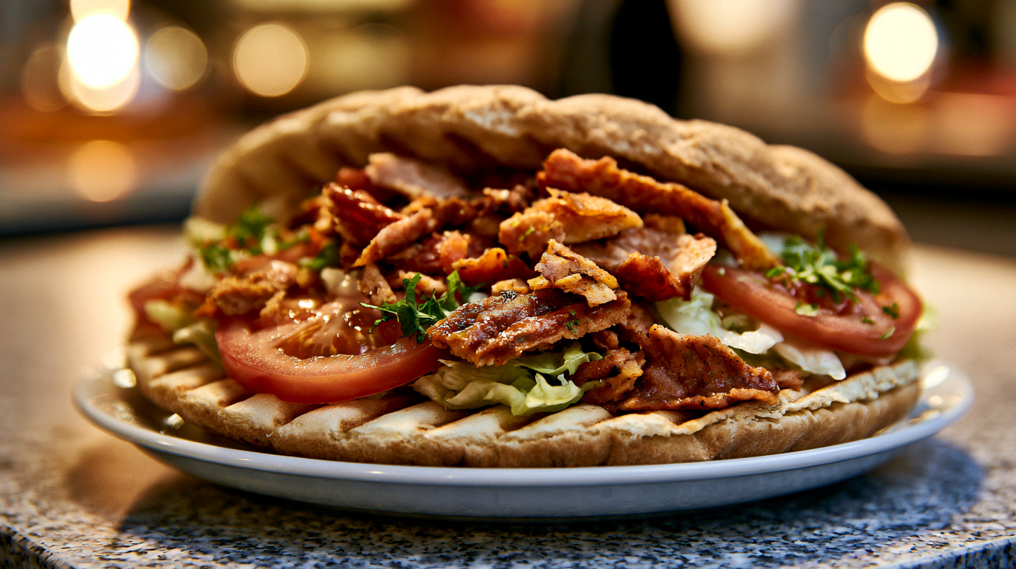 Formule kebab en galette avec tomates et salade